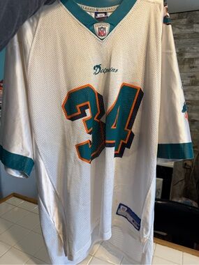Reebok Vintage White Teal Orange Miami Dolphins #34 Football Jersey